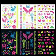 Neon temporäre Tattoos UV Schwarzlicht 7 Blätter groß für