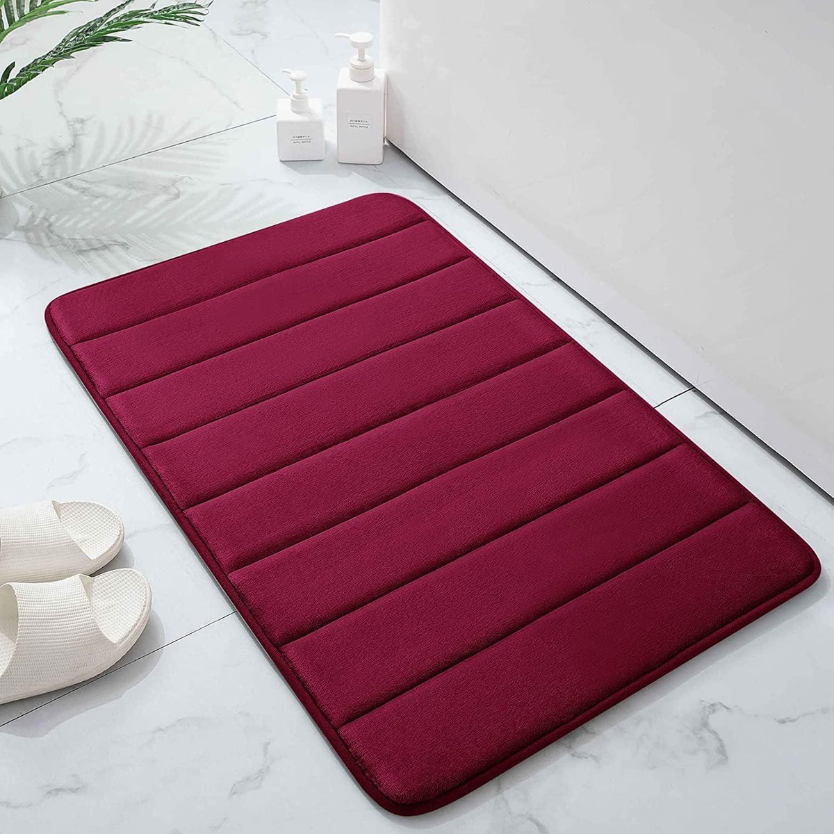 Memory Foam Badteppich 41 x 61 cm Weinrot – Rutschfest & Saugfähig