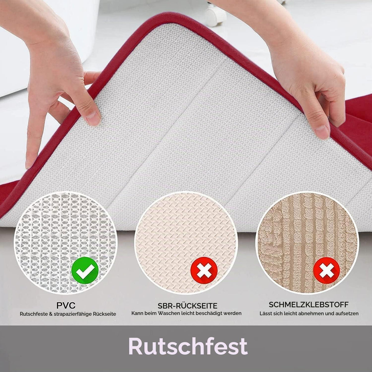 Memory Foam Badteppich 41 x 61 cm Weinrot – Rutschfest & Saugfähig