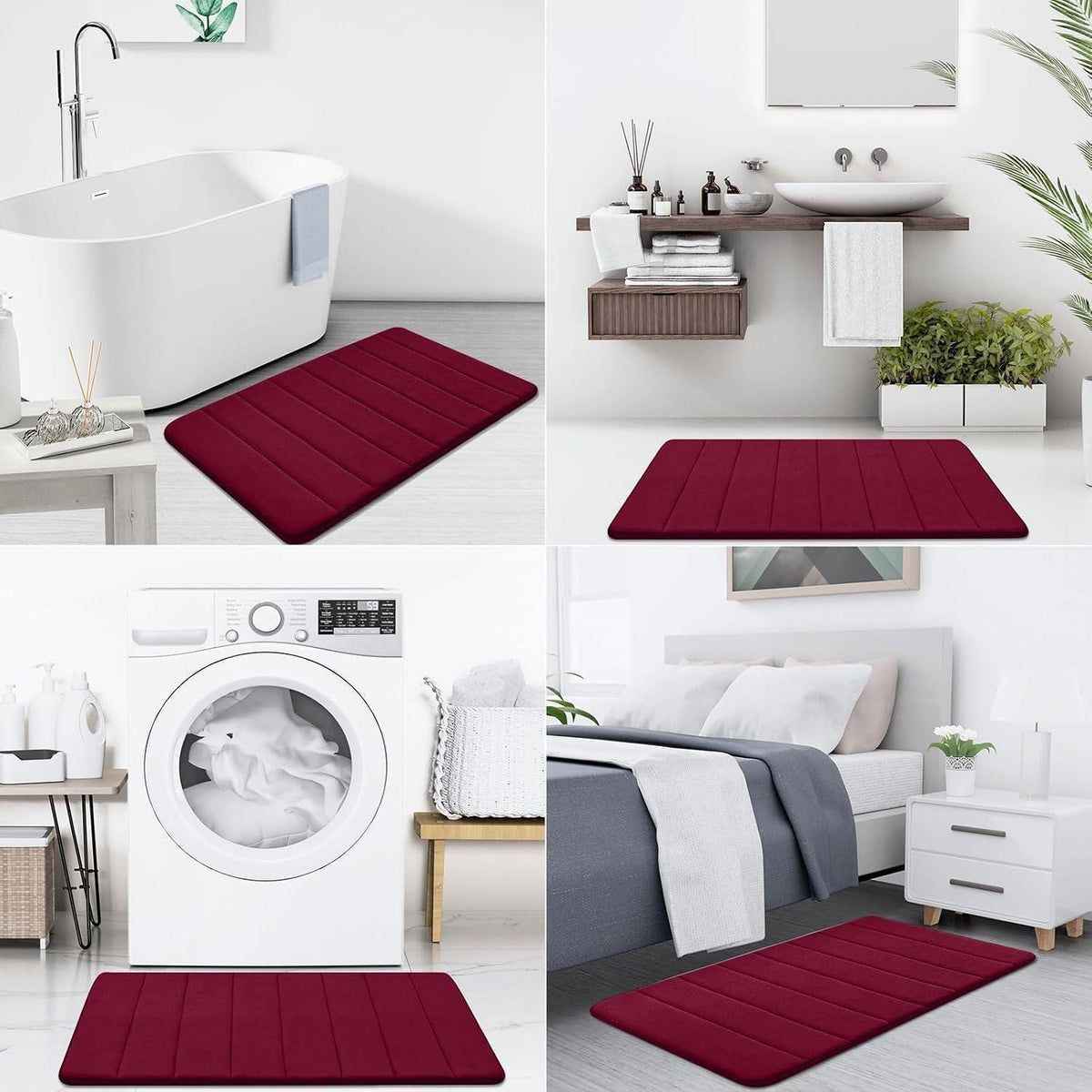 Memory Foam Badteppich 41 x 61 cm Weinrot – Rutschfest & Saugfähig