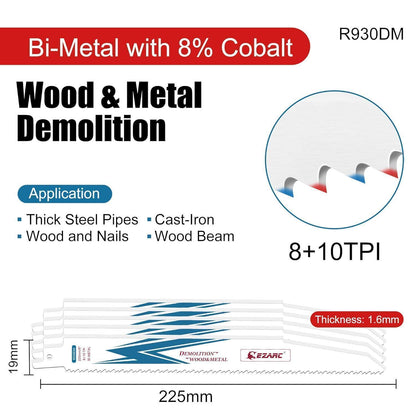 Säbelsägeblätter 225mm 8+10TPI 5 Stück für Holz und Metall