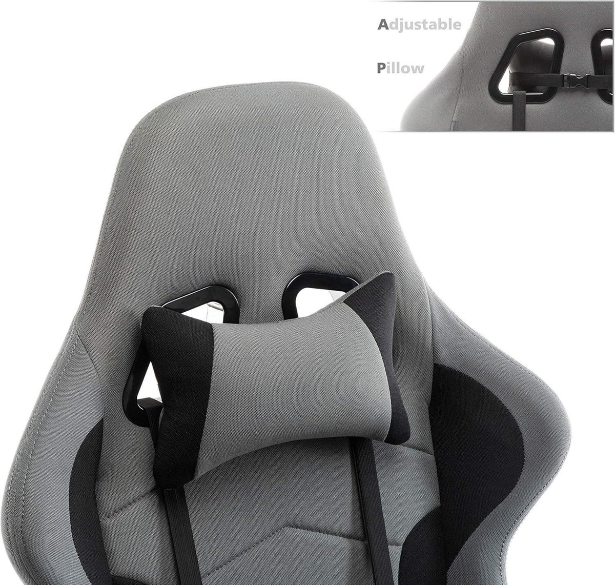 Ergonomischer Gaming Stuhl Stoff Fußstütze Racing Bürostuhl Grau