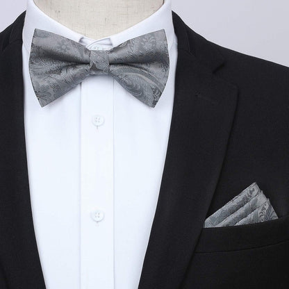 Herren Hosenträger Set Grau Paisley mit Fliege & Einstecktuch