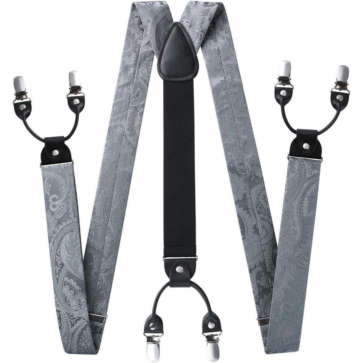Herren Hosenträger Set Grau Paisley mit Fliege & Einstecktuch