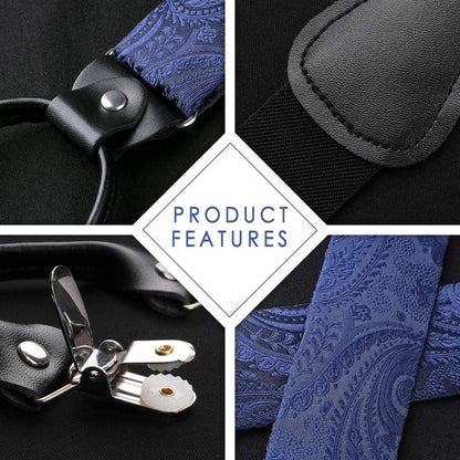 Herren Hosenträger Set Grau Paisley mit Fliege & Einstecktuch