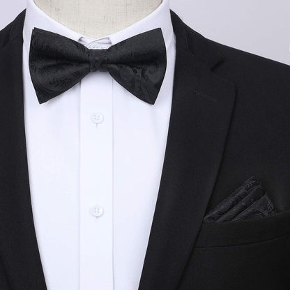 Herren Hosenträger Set mit Fliege & Einstecktuch – Y-Form, 6 Clips, Paisley Schwarz