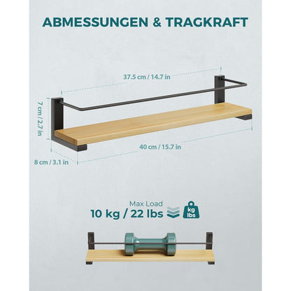 Gewürzregal Küche Wandmontage Kiefernholz 2er Set 40x9cm