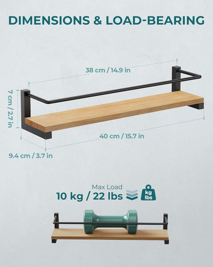 OROPY 2er Pack Gewürzregale Wandmontage Kiefernholz 40x9cm 2er Set naturholzfarbe