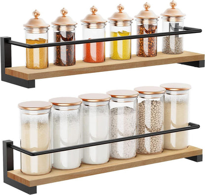 Gewürzregal Wandmontage Kiefernholz 2er Set Küchenregal Gewürzhalter Hängend
