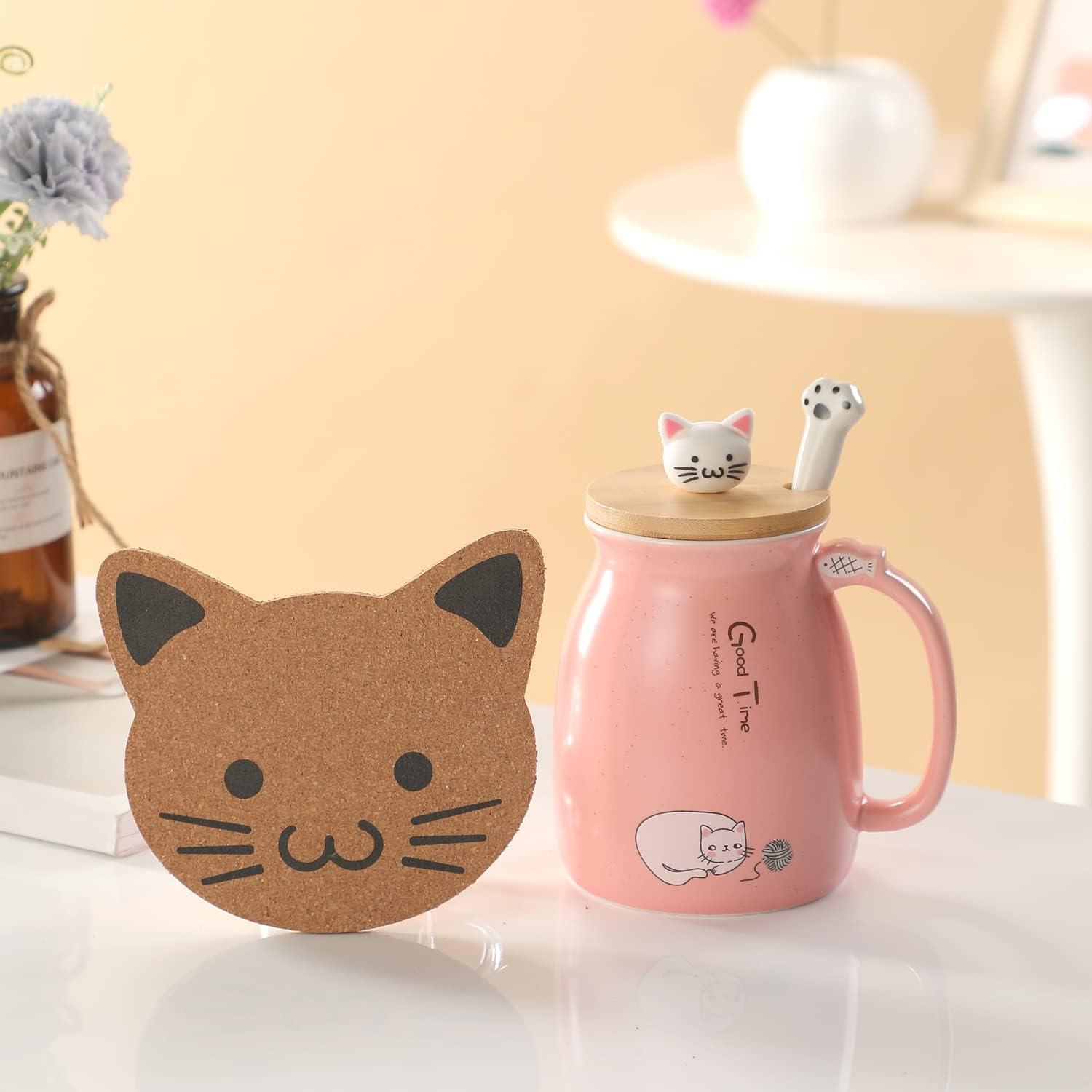 Süße Katzen-Tasse Keramik Becher Geschenk für Frauen 380ML Rosa