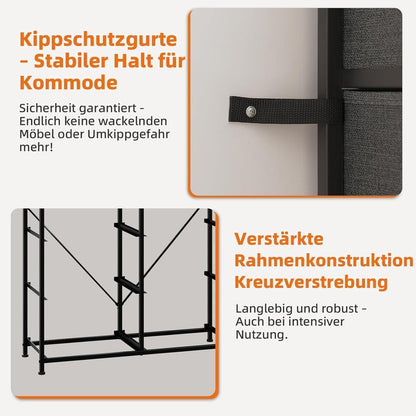 Kommode mit 8 Stoffschubladen – Grau, 30x80x93 cm