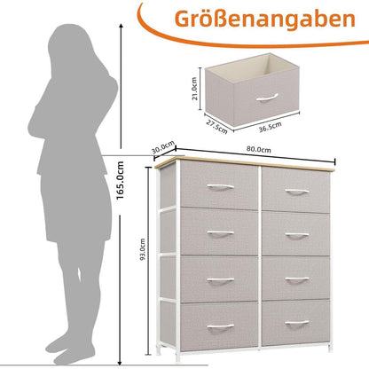 Somdot Kommode mit 8 Stoffschubladen – Aschgrau, 30x80x93 cm
