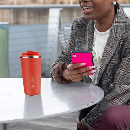 SUNTQ Edelstahl Kaffeebecher to go Thermobecher Isoliert Orange 380ml