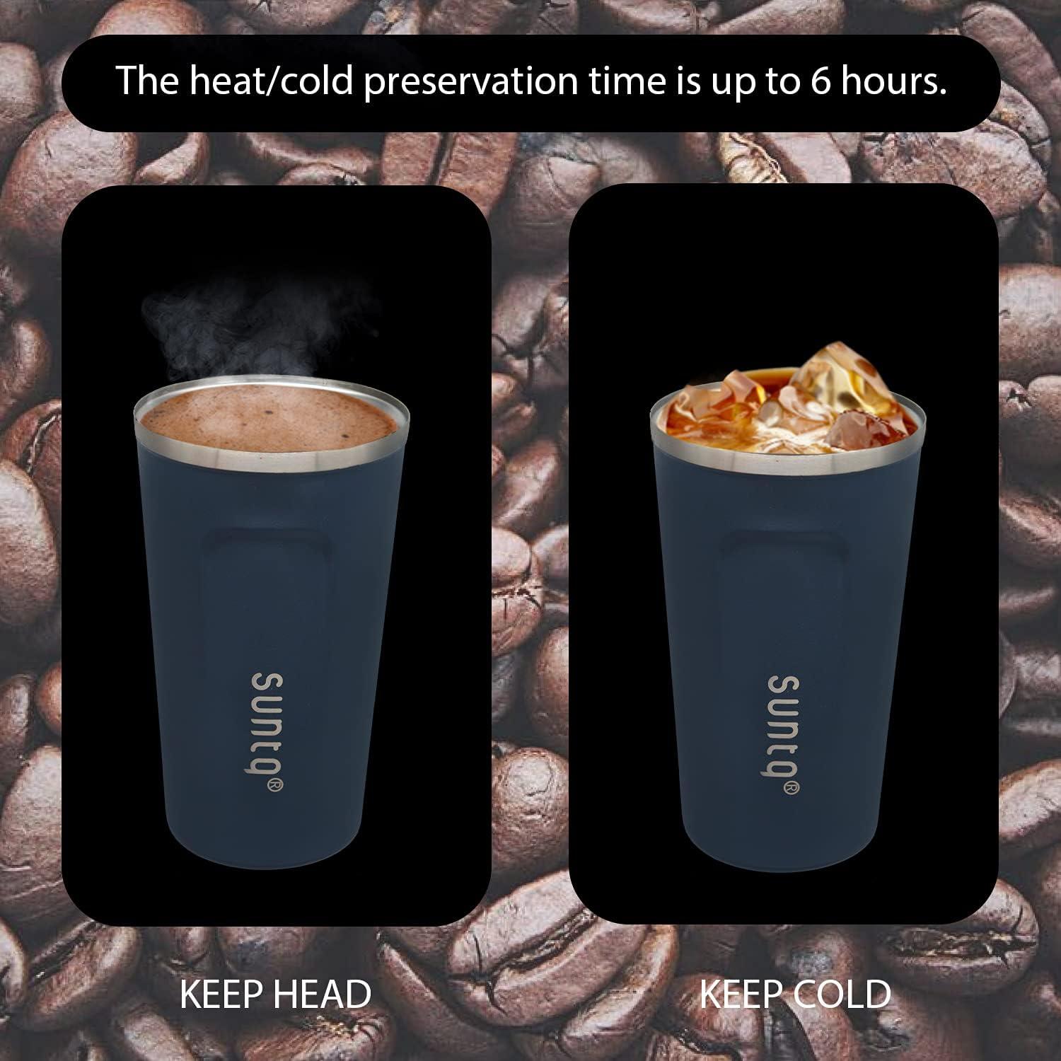 SUNTQ Edelstahl Kaffeebecher to go, Thermobecher 380ml Schwarzblau