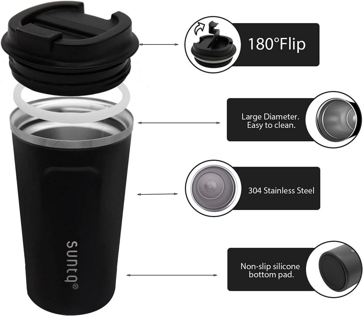 Edelstahl Kaffeebecher to go Doppelwand Isoliert Auslaufsicher 380ml