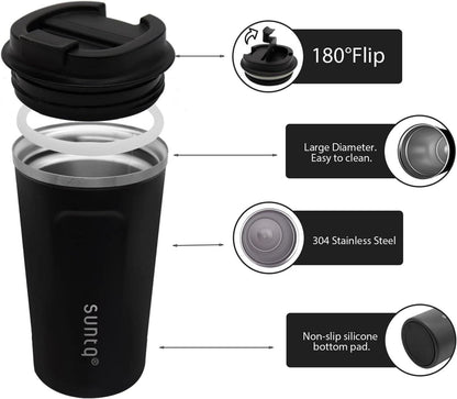 Edelstahl Kaffeebecher to go Doppelwand Isoliert Auslaufsicher 380ml