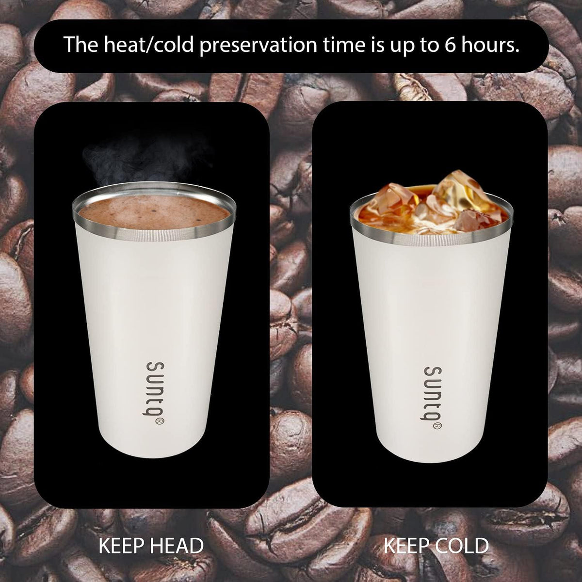 SUNTQ Edelstahl Kaffeebecher to go Doppelwand Isoliert Weiß 510ml