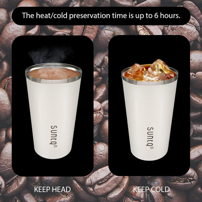 SUNTQ Edelstahl Kaffeebecher to go Doppelwand Isoliert Weiß 510ml