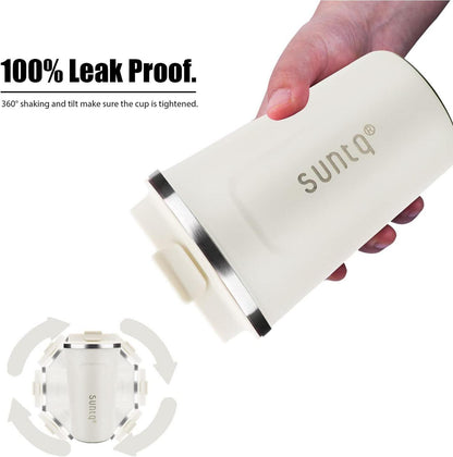 SUNTQ Kaffeebecher Edelstahl Isoliert Auslaufsicher Deckel Weiß 510ml