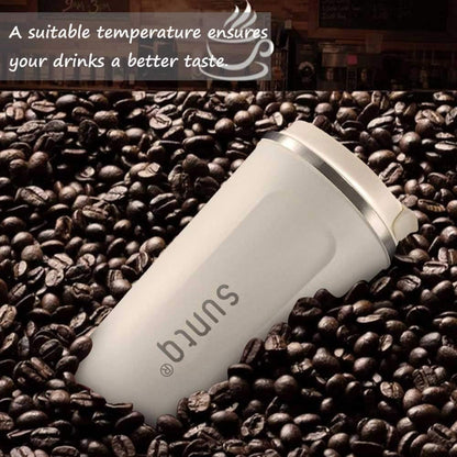 SUNTQ Kaffeebecher Edelstahl Isoliert Auslaufsicher Deckel Weiß 510ml