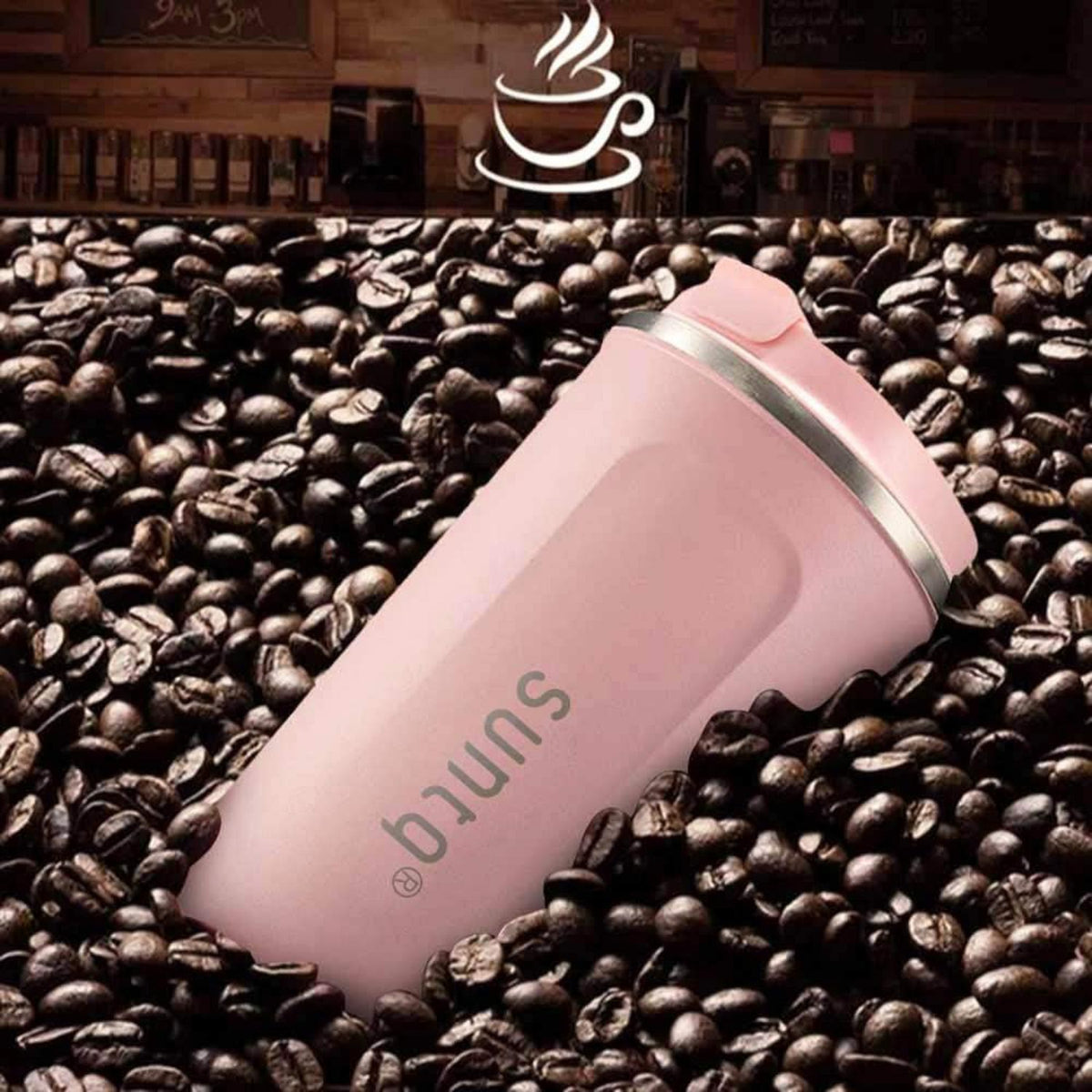 SUNTQ Rosa Thermobecher aus Edelstahl 510ml - Doppelwand Isoliert