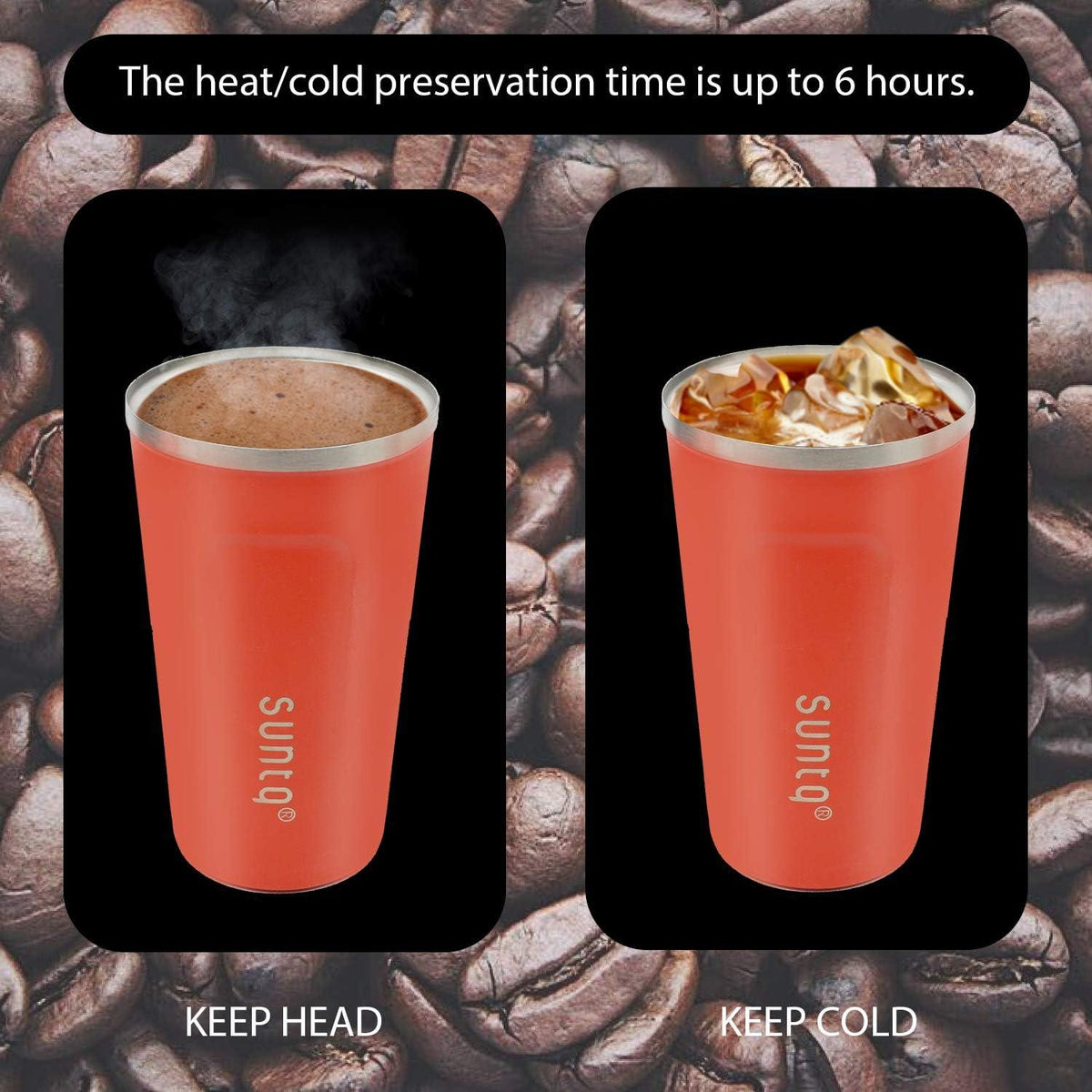 SUNTQ Edelstahl Kaffeebecher to go thermoisoliert 510ml Orange