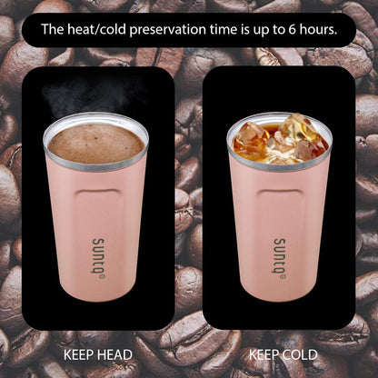 SUNTQ Kaffeebecher to go Edelstahl Thermobecher Doppelwand Isoliert 510ml Koral Rosa
