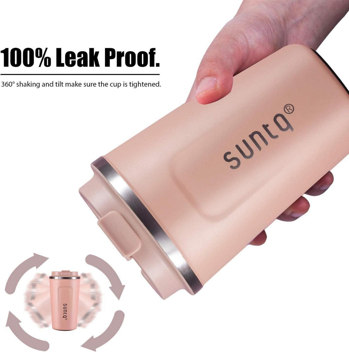 SUNTQ Kaffeebecher to go Edelstahl Thermobecher doppelwandig isoliert Koral Rosa