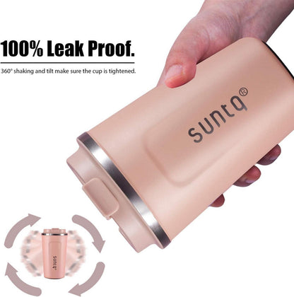 SUNTQ Kaffeebecher to go Edelstahl Thermobecher doppelwandig isoliert Koral Rosa