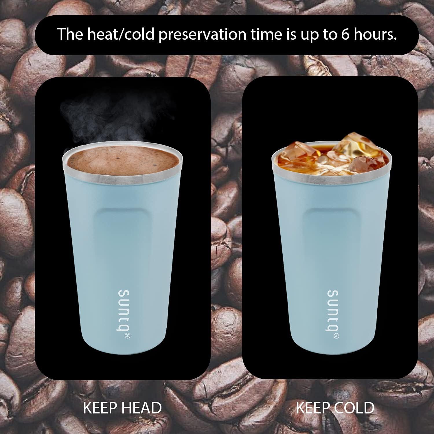 SUNTQ Edelstahl Kaffeebecher to go Thermobecher Doppelwand Isoliert 510ml Himmel Blau