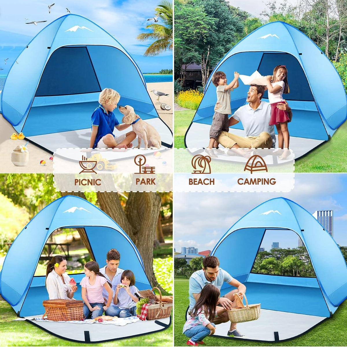 Purebox Pop Up Strandmuschel 2-4 Personen UV-Schutz 50+ Blau