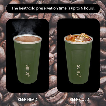 SUNTQ Kaffeebecher to go Edelstahl Thermobecher Doppelwand Isoliert Grün 380ml