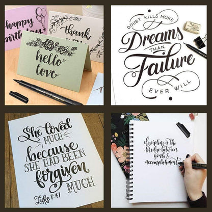 Kalligraphie Stift Set – 6 Schwarze Pinselstifte für Handlettering