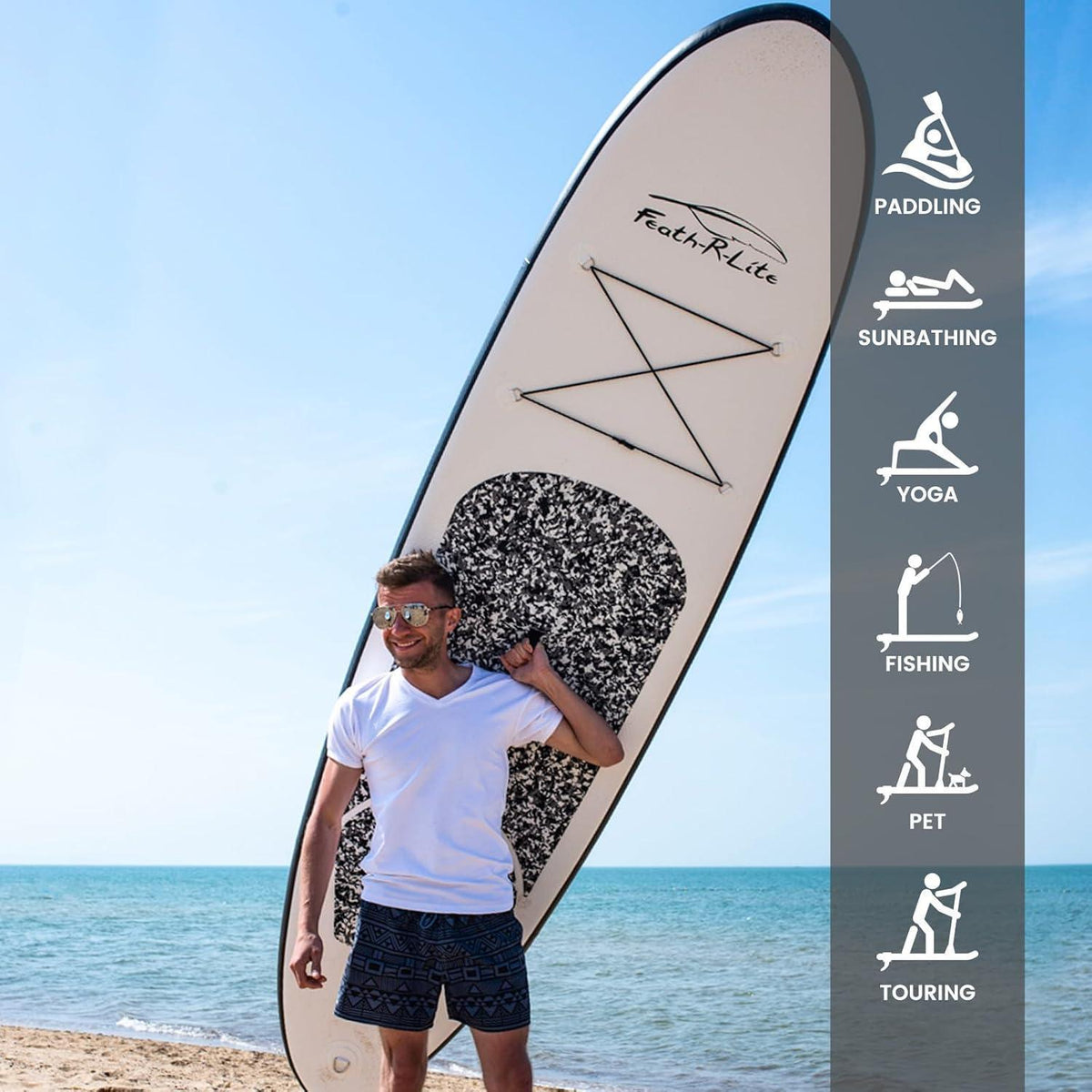 Aufblasbares SUP Board 10' Marmorstruktur Schwarz für 2 Personen