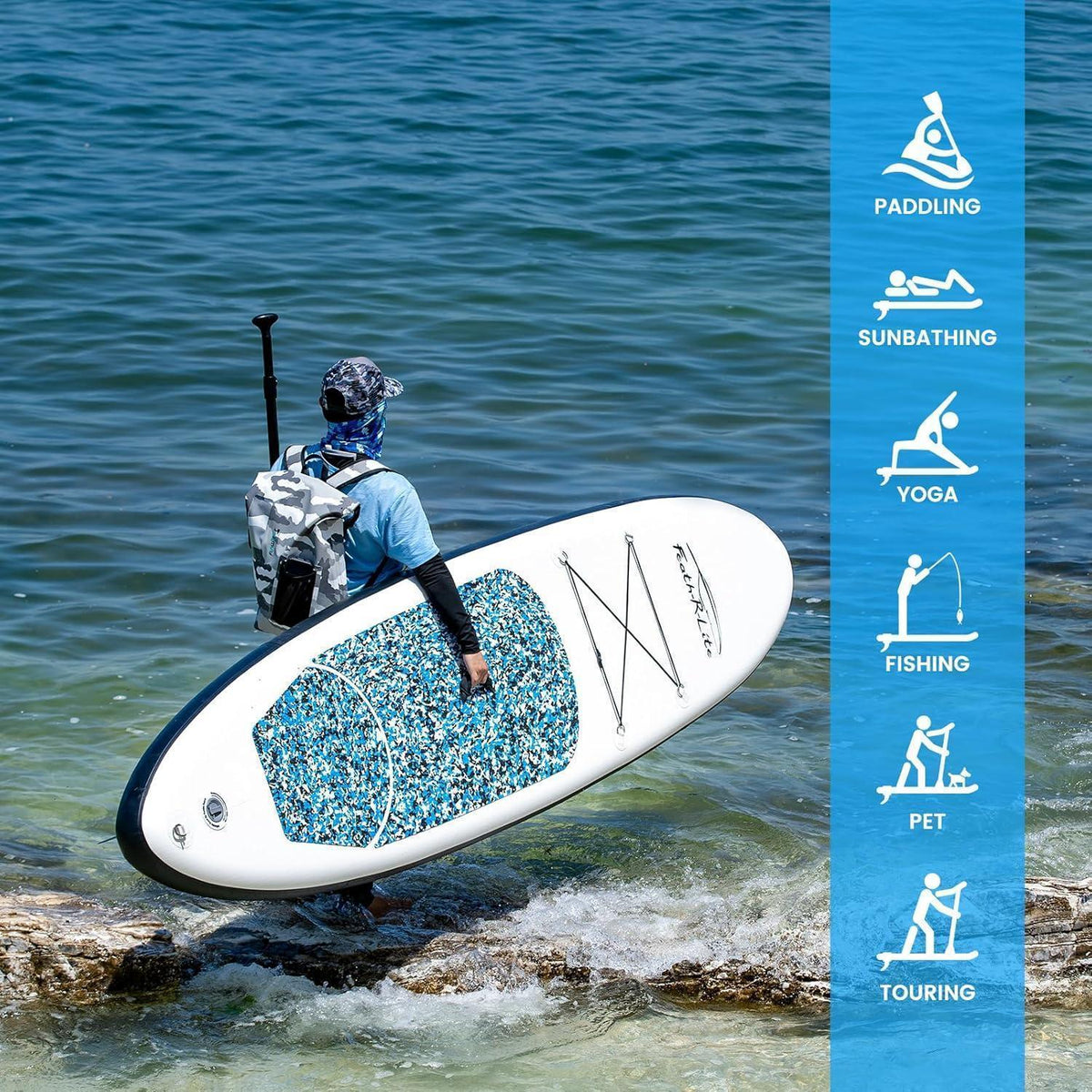 Aufblasbares SUP Board 10' Marmorstruktur Blau für 2 Personen