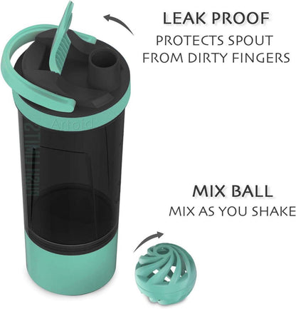 Sportmixer Shaker 720ml Protein Eiweiß Spiralkugel Aufbewahrung Henkel