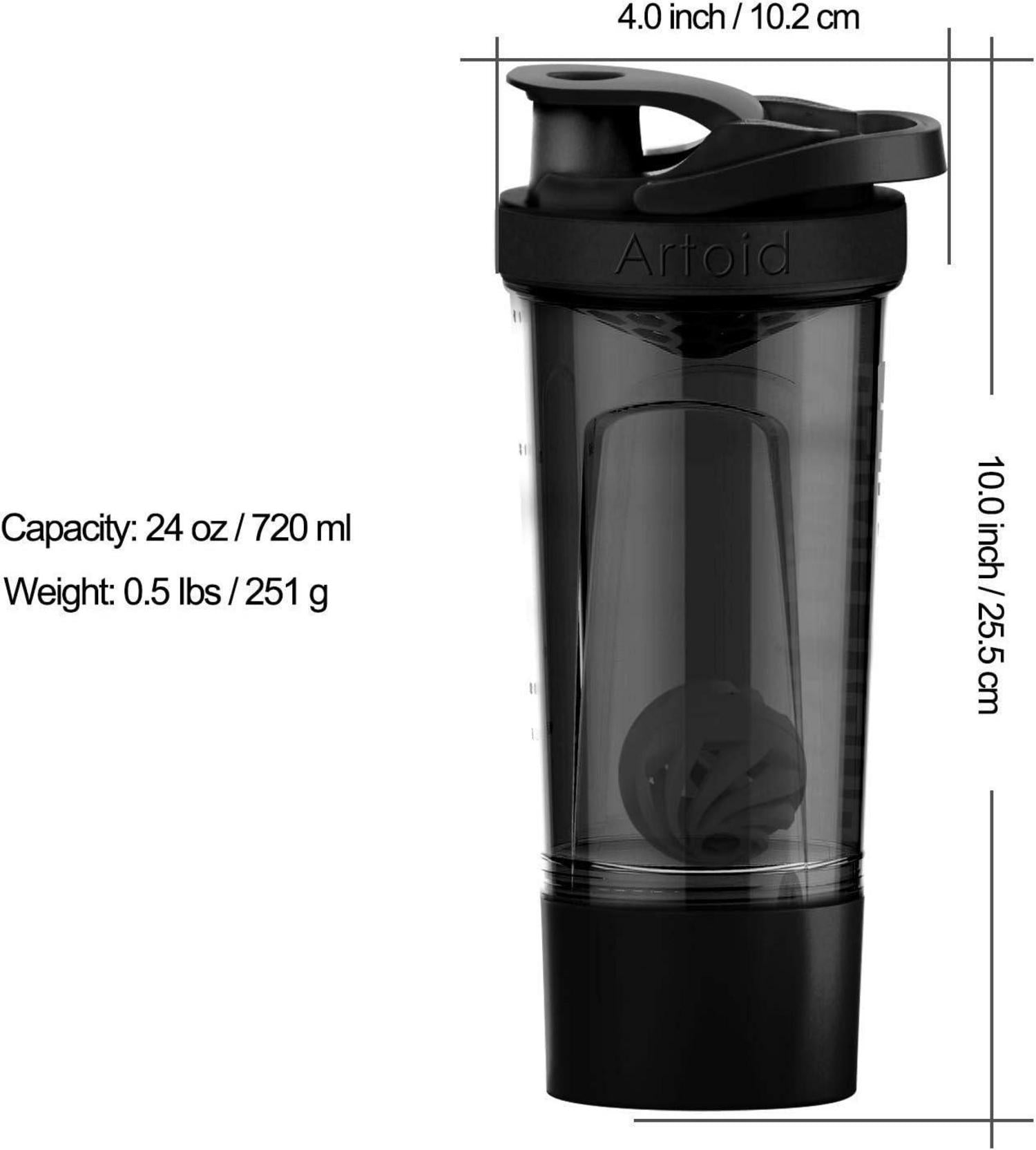 Artoid Motivationaler Sportmixer 720ml Shaker mit Sieb Spiralkugel Doppel-Mix-Design