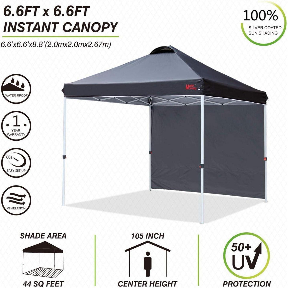 Pop-up Pavillon 2x2m mit Seitenwand, UV-Schutz, wasserabweisend