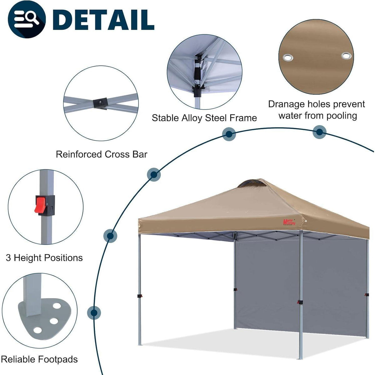 Pop-up Pavillon 2x2m Khaki mit Seitenwand & UV-Schutz