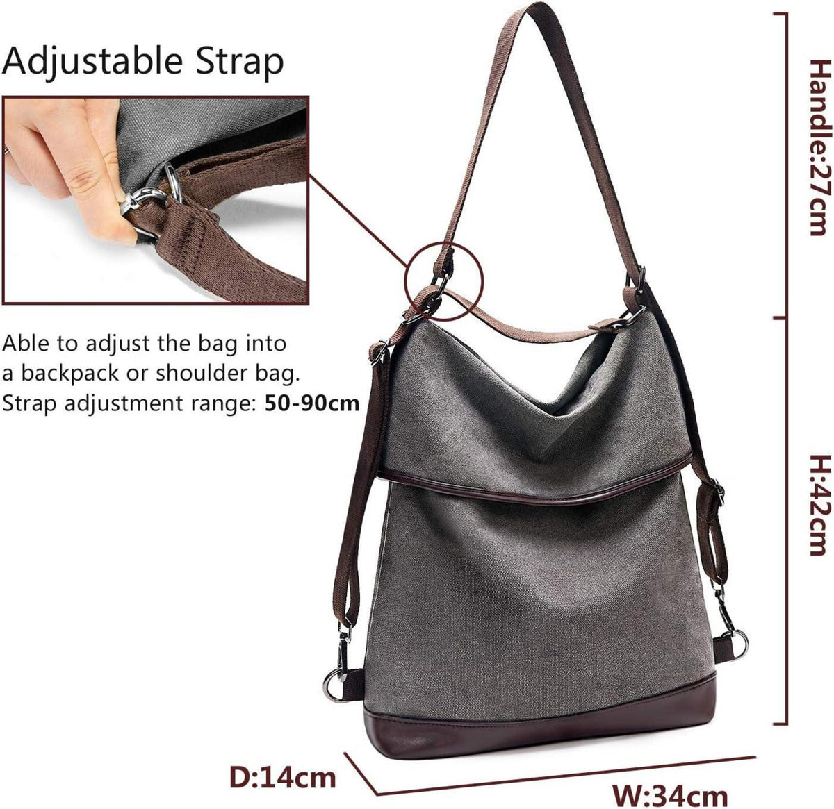 Vintage Damen Handtasche Anti Diebstahl Umhängetasche Grau