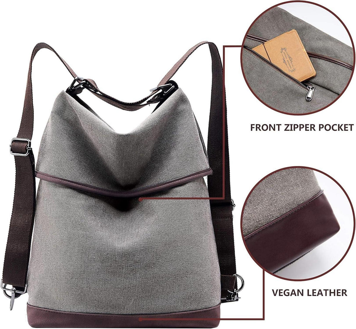 Vintage Handtasche Damen Umhängetasche Leder Schultertasche Hobo Grau