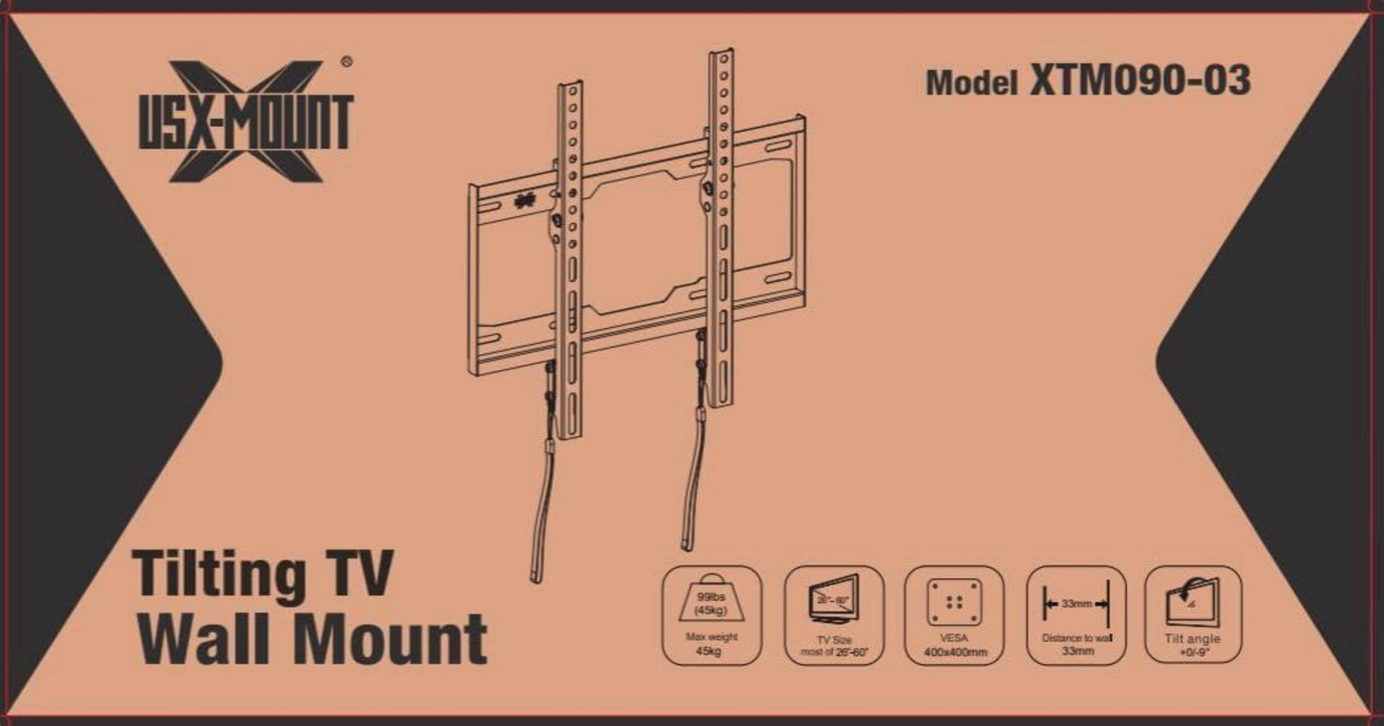 USX-MOUNT TV Wandhalterung Neigbar 26-60 Zoll Flach Curved LED LCD OLED Plasma TVs bis 45kg Universal Halterung 400x400mm