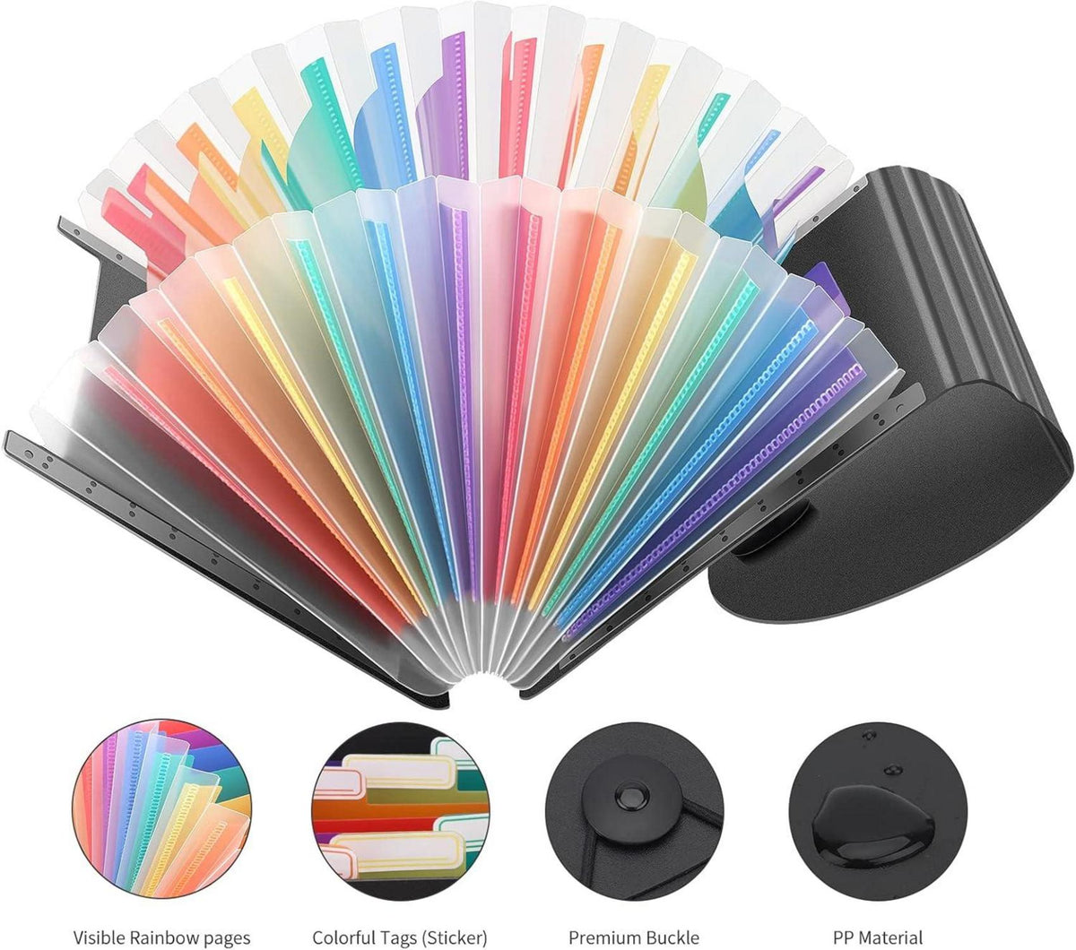 Ordnungsmappe mit 13 Fächern - Regenbogenmuster, PP-Material, 26x13cm