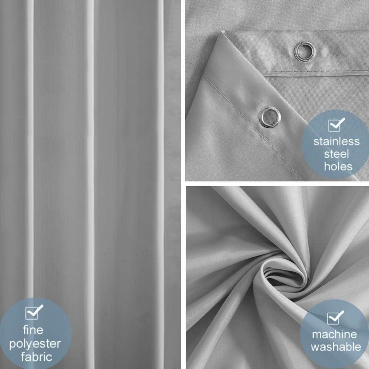 Duschvorhang 180x200 Anti-schimmel Wasserdicht Waschbar Textil Stoff Grau 12 Ringe