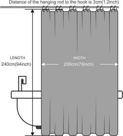 Duschvorhang Überlänge Antibakteriell Schwarz 200x240cm Waschbar