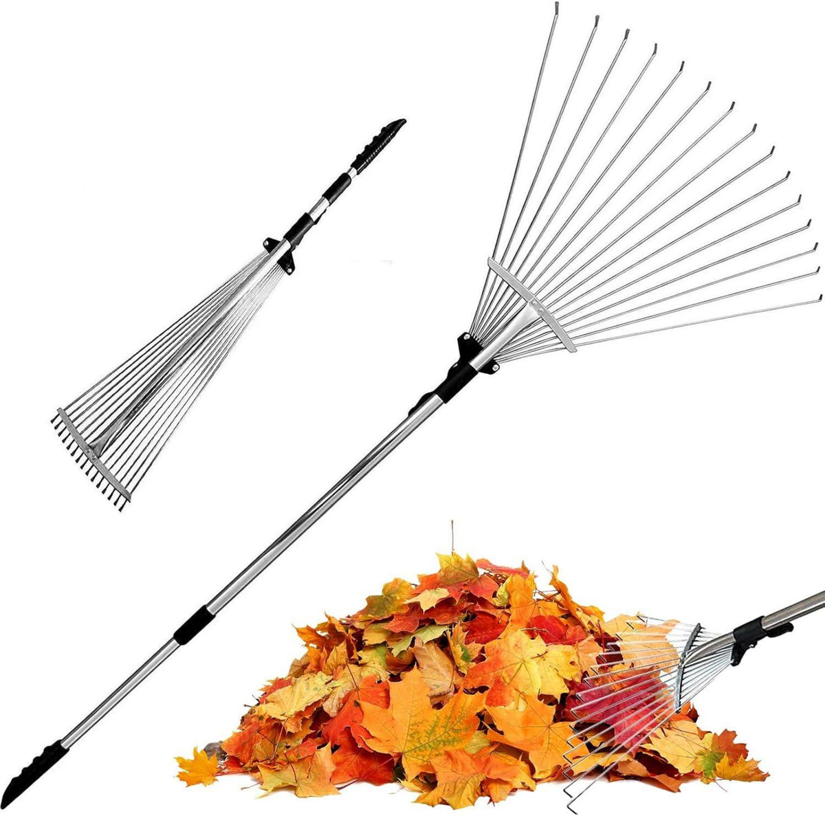 Verstellbarer Metall Laubrechen 63 Zoll - Garten Harke