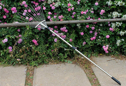 Verstellbarer Fächerbesen Garten Laubrechen Metall Harke Rasenrechen
