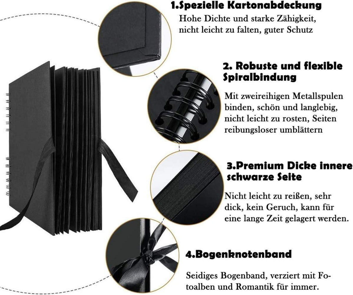Fotoalbum Selbstgestalten Schwarz 80 Seiten 28.5x21cm - DIY Gästebuch Erinnerungsbuch