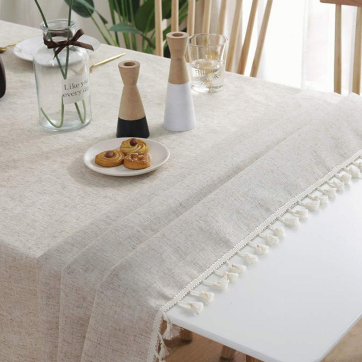 Vollton Quaste Tischdecke Baumwolle Leinen Rechteckig
