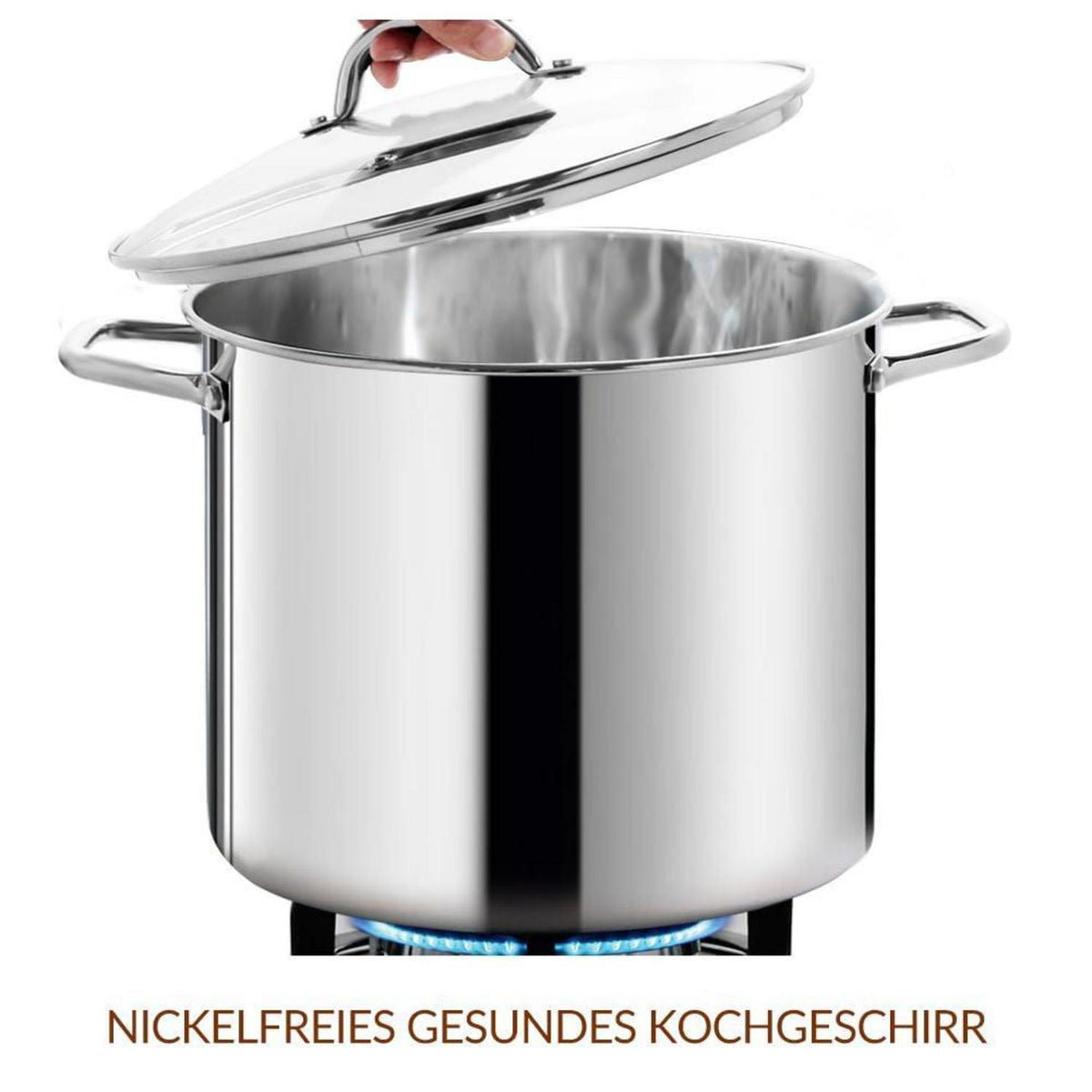 Großer Edelstahl-Suppentopf 22,5 Liter mit Deckel